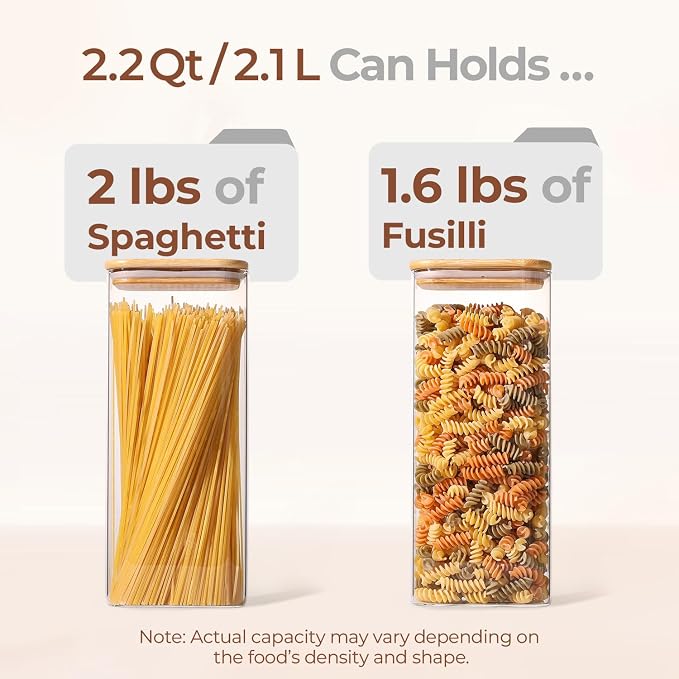 ComSaf Pasta Containers Storage 2.2 Qt, Set of 3 Tall Glass Spaghetti Jar | Rectangle Kitchen Canisters, 11.3-Inch Tall Jars,Pantry Organizers, Dry Food Storage Containers 70oz, Flour, Cereal, BPA Free - Image 3