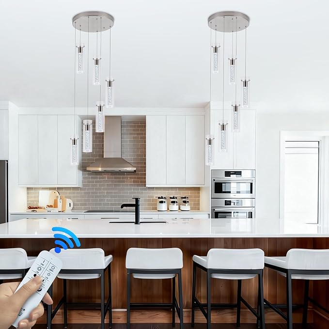 Pendant Lights Kitchen Island Brushed Nickel, Dimmable LED Pendant Light Fixtures with Remote, Modern Kitchen Pendant Lighting Over Island for Dining Room & Bar Counter 3000K-6000K - Image 7