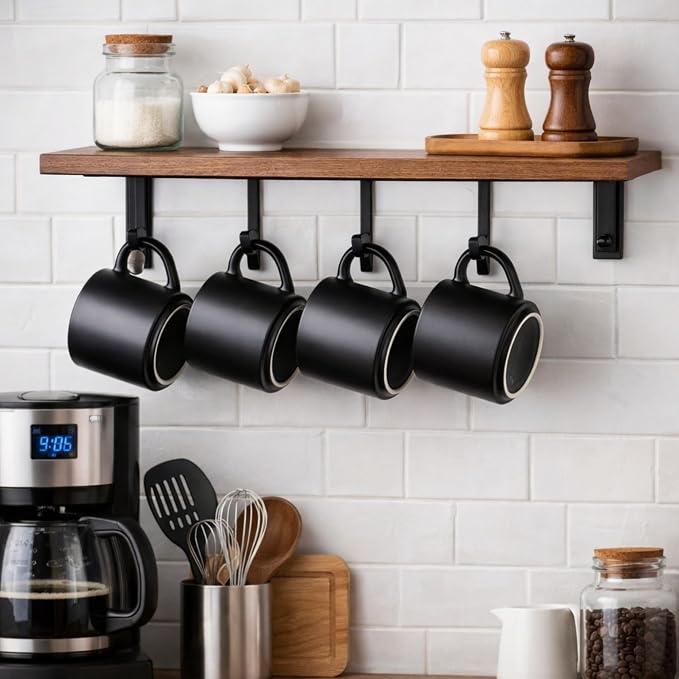 GBhome 14 OZ Coffee Mugs Set of 6, Stackable Ceramic Mugs for Men, Women, Modern Coffee Cups With Stable Base for Latte, Tea, Cappuccino. Dishwasher & Microwave Safe, Matte Black - Image 8