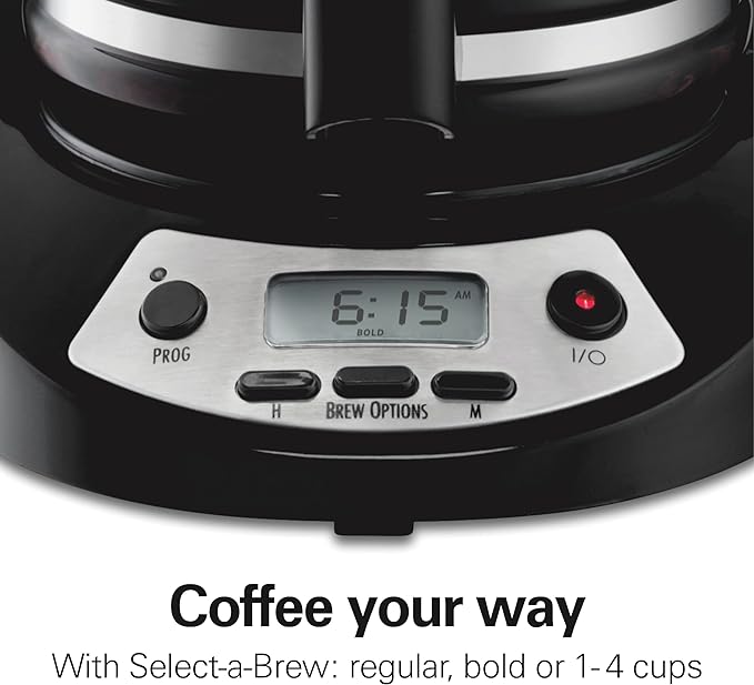 Hamilton Beach 12 Cup Programmable Drip Coffee Maker | Regular & Bold Brew Options | Auto Pause and Pour | Glass Carafe | Black with Stainless Accents | 46299J - Image 4