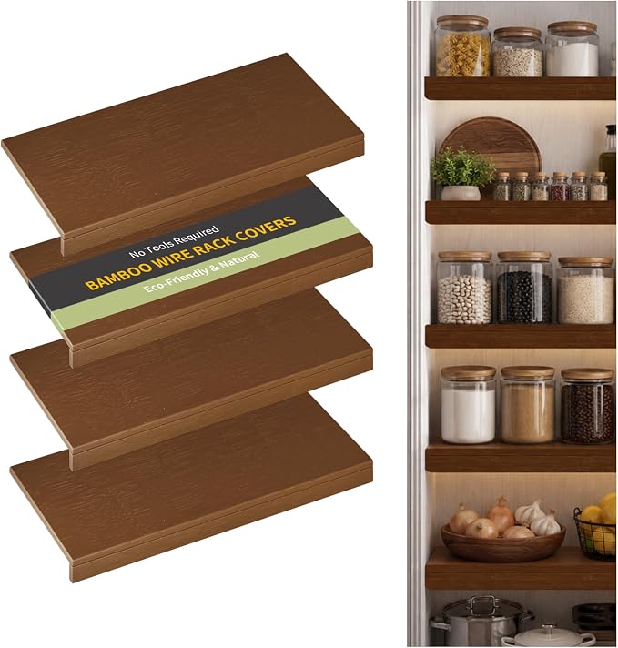 Wire Shelf Covers, Bamboo Wire Rack Covers for Pantry, Closet，Kitchen (4pcs, 34" W x 16" D, Walnut) by ClimbHope