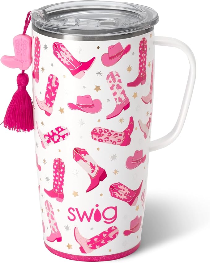 Swig Life 22oz Insulated Travel Mug with Handle & Lid, Let's Go Girls | Triple Insulated Stainless Steel - Handle & Lid Included - Keeps Coffee Hot or Cold - Cup Holder Friendly by SwigLife