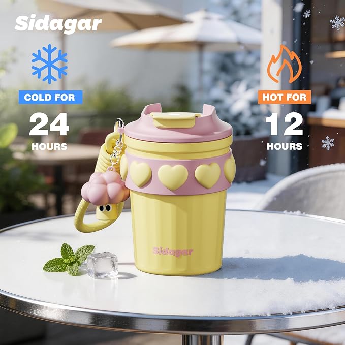 SDGA+ 12 oz Travel Coffee Mug Spill Proof Leak Proof, Stainless Steel Thermal Coffee Cup with Lid, Resuable Cup for Hot and Cold, Portable Tumbler for Women, Golden Sorbet - Image 5