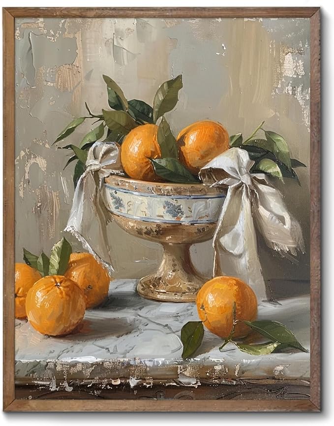 XOCUUI Farmhouse Still Life Picture Living Room - Rustic Vintage Decor for Bedroom - Tangerine Orange Fruit Moody Muted Oil Painting Art Deco Wall Art for Kitchen - 8x10inch Unframed by XOCUUI