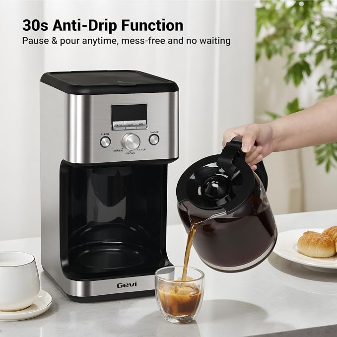 Gevi 14-Cup Drip Coffee Maker, Programmable Timer, 2H Warm, Strong Brew | 14-Cup Drip Maker for Normal & Strong Brew, 2H Keep Warm, Pause & Serve, Auto Shut-Off for Home & Office, Glass Carafe - Image 7