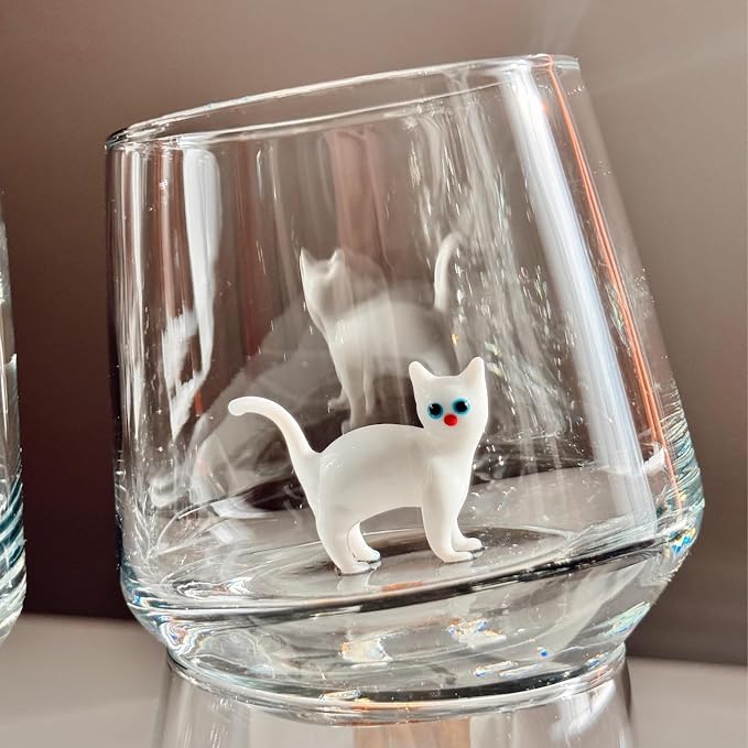 Cat Figurine Glass Cup 3D Animal Artisan Glassware Collection Handmade Cute Wine Cup Meow Garden Crystal Cat Tumbler Gothic Decorations Stemless Wineglass - Image 2