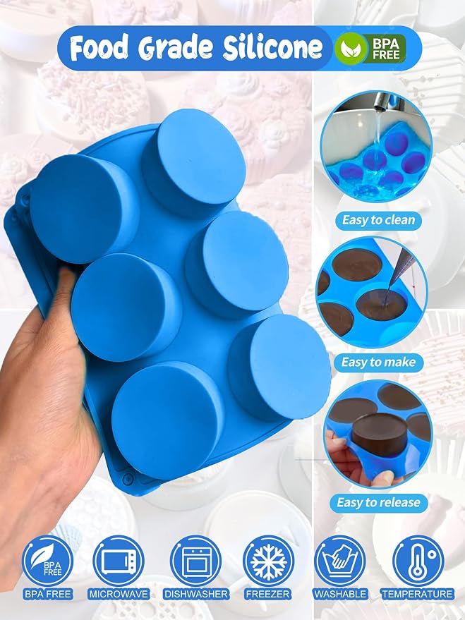 3 Pcs Round Chocolate Cookie Molds Set,12-Cavity Silicone Mold with 30 Clear Treat Boxes, Round Baking Mold for Candy, Mini Cake, Individually Wrapped Cakesicle Party Favor Packaging - Image 3