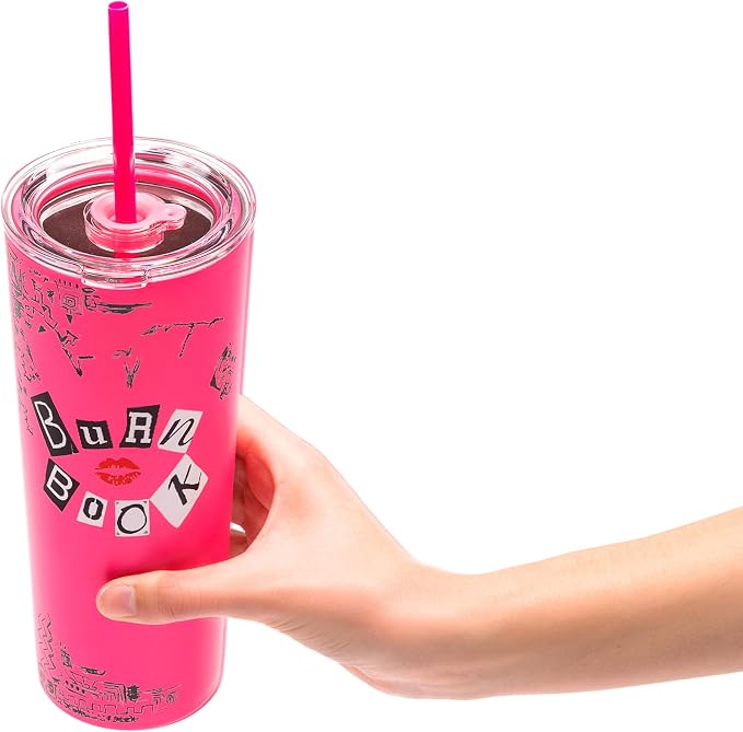 Dragon Glassware x Mean Girls Burn Book Tumbler with Straw & Lid, 24 oz | Vacuum Insulated Stainless Steel Tumbler with Straw & Lid; Double Walled Tumbler; Official Mean Girls Cup - Image 8