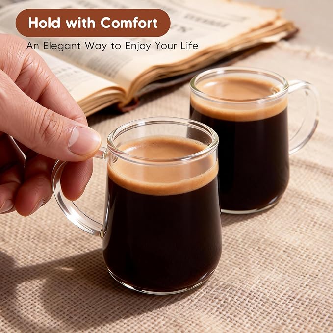 Glass Espresso Cups Set of 2, 3 oz Clear Espresso Shots Cup with Handle, Mini Coffee Cups Glasses Mugs, Demitasse Cups, Cappuccino Cup, Suit for Espresso Machine, Microwave Dishwasher Safe - Image 3