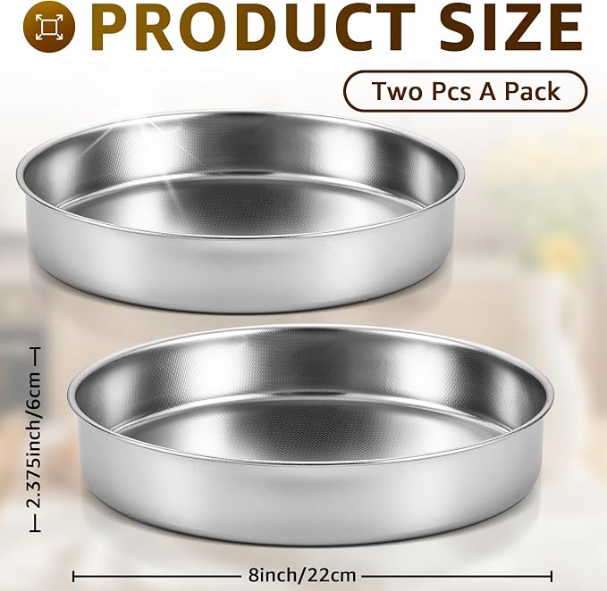 Inqibee 8 Inch Round Cake Pan Set of 2, Stainless Steel Textured Bottom | Tri-ply Stainless Steel, Rolled Rim Layer Cake Bakeware, Oven & Dishwasher Safe, Healthy Non-Toxic for Birthday Wedding Cake - Image 2