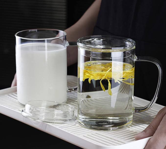 LUXU Glass Coffee Mugs (Set of 2),27oz Large Glass Coffee Cups Clear Glass Tea Cups Overnight Oats Containers with Glass Lid,Cute Coffee Bar Accessories,Iced Coffee Glasses for Latte,Cereal,Yogur - Image 8