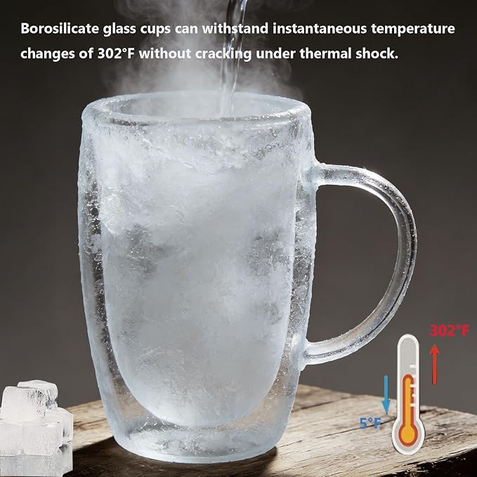 DINGPAI 15 oz Double Walled Glass Coffee Mugs, Large Coffee Mug with Handle | Borosilicate Glass, Insulation, Dishwasher Safe, Clear Glass Cups with Spoon for Latte, Cappuccino, Espresso, Americano - Image 6