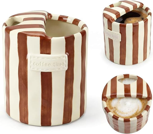 10oz Ceramic Coffee Mug with Sip Hole, Striped Espresso Cups for Hot & Cold Drinks and Microwave & Dishwasher & Freezer Safe, Ideal for Home Desk Kitchen Office Dorm Cafe Travel Daily - Brown by Nisuez