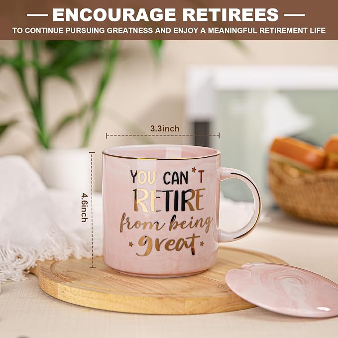 Funny Retirement Gifts for Woman 2026, You Can't Retire From Being Great | 14oz Pink Marble Gold Print Mug, Inspirational Farewell Gift for Retirees Coworker, Retired Women, Greeting Card, Gift Boxed - Image 3