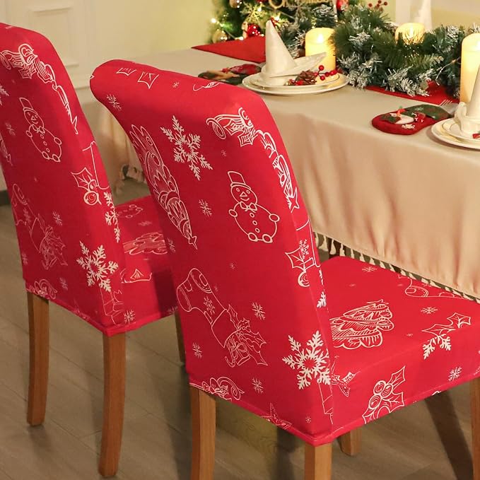 FORCHEER Dining Room Chair Covers 4 Chirsmas Stretch Kitchen Chair Slipcovers Set of 4 Washable- Christmas Red - Image 3