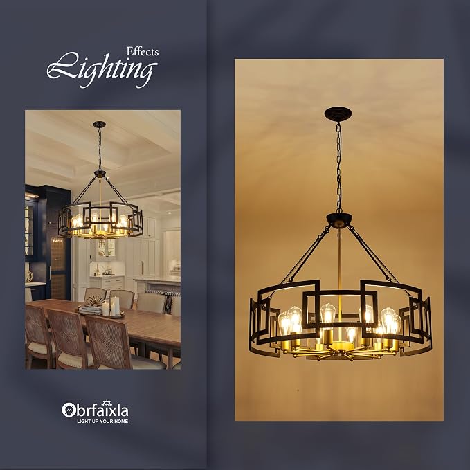 Modern 31.5" Black Gold Chandelier for Dining Room Large Industrial Vintage 6-Light Round Ceiling Mount Pendant Light Fixture for Kitchen Bedroom Living Room Stairway Hallway Entryway Foyer - Image 5