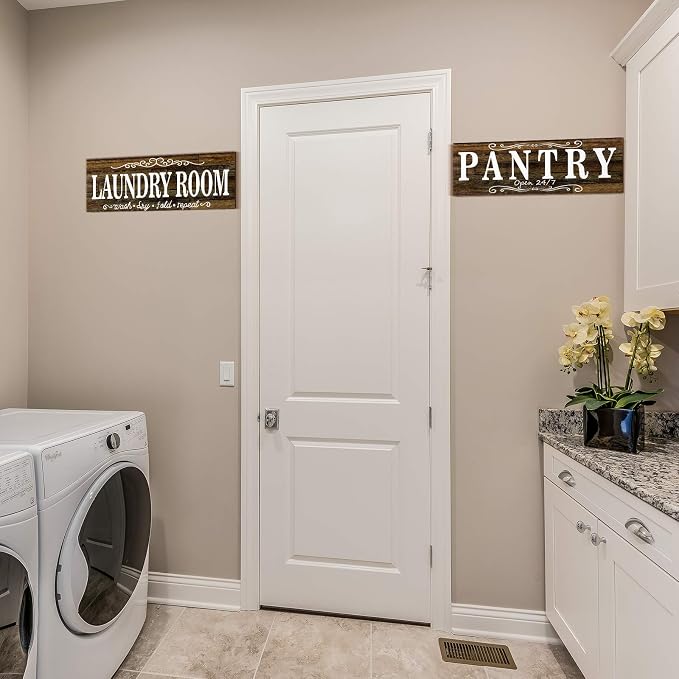 Jetec 2 Pcs Pantry Signs Wall Decor Wooden Laundry Room Signs Farmhouse Laundry Pantry Room Door Sign Wood Rustic Retro for Kitchen Home, 15 x 5 Inches(Brown) - Image 4