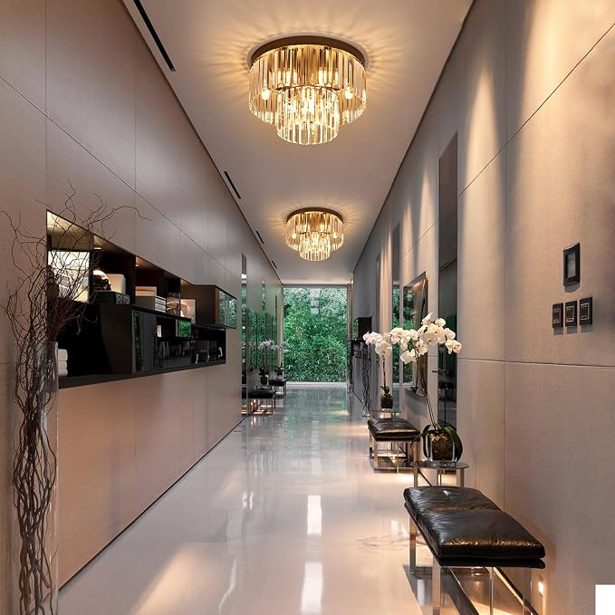 17" 9 Light Black Crystal Ceiling Light for Dining Room | K9 Crystal, Stainless Steel, 2 Tier, E12 Base, Flush Mount, for Kitchen Island Living Room Bedroom Entryway - Image 7