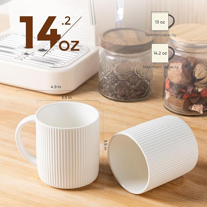theterra Ceramic Coffee Mugs Set of 4, 14.2 oz Coffee Cups with Handle | Handmade, Suitable for Latte, Tea, Milk, Beer & Hot Cocoa, Bright White - Image 2