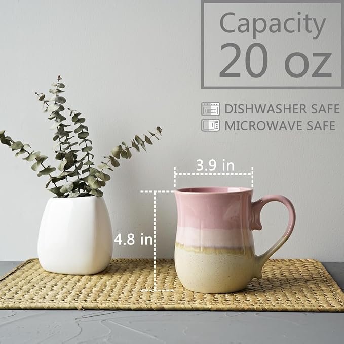 Bosmarlin Large Ceramic Coffee Mug, 20 Oz, Big Tea Cup for Office and Home, Dishwasher and Microwave Safe (Pink, 20 Oz) - Image 2
