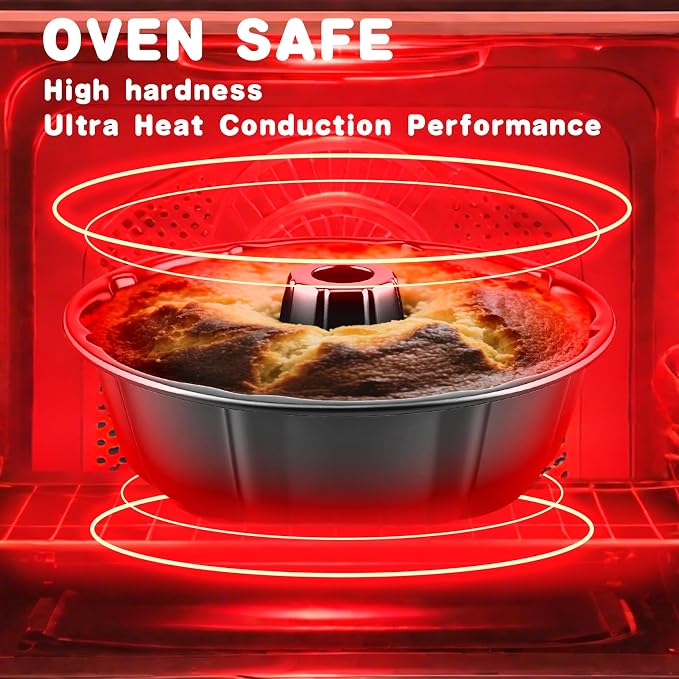 10” Cake Pan 2-PACK, Nonstick Round Cake Baking Pan, Buntz Pound Cake Mold,Tube Bakeware,Baking Mold for Jello/Gelatin/Chocoflan/Flan, Non Toxic, Easy Clean - Black - Image 5