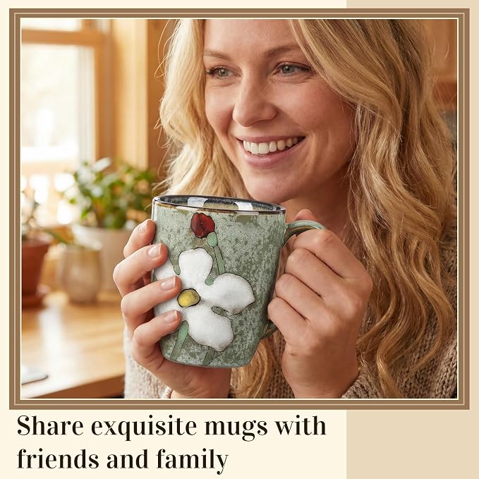 Maxdot 1 Pcs 12oz Ceramic Coffee Mugs Sets Glazing Process Cappuccino Mug Floral Ceramic Tea Cups Idea Gift Set for Women Porcelain Cup for Coffee, Cocoa, Tea, Latte (Retro) (Fresh) - Image 7