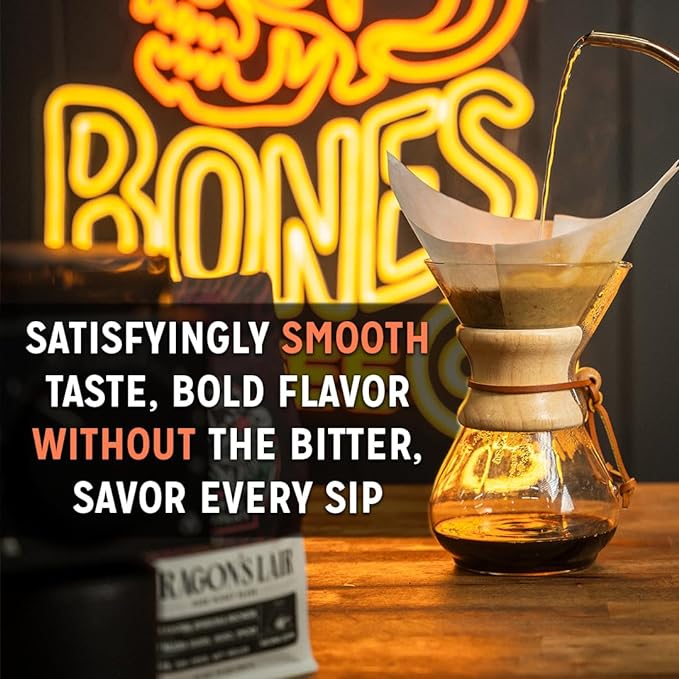 Bones Coffee Company Jingle Bones, Caramel Vanilla Coconut Flavored Coffee, Medium Roast Low Acid Arabica Beans Compatible with Auto drip and French Press Coffee Maker, 12 Oz Ground