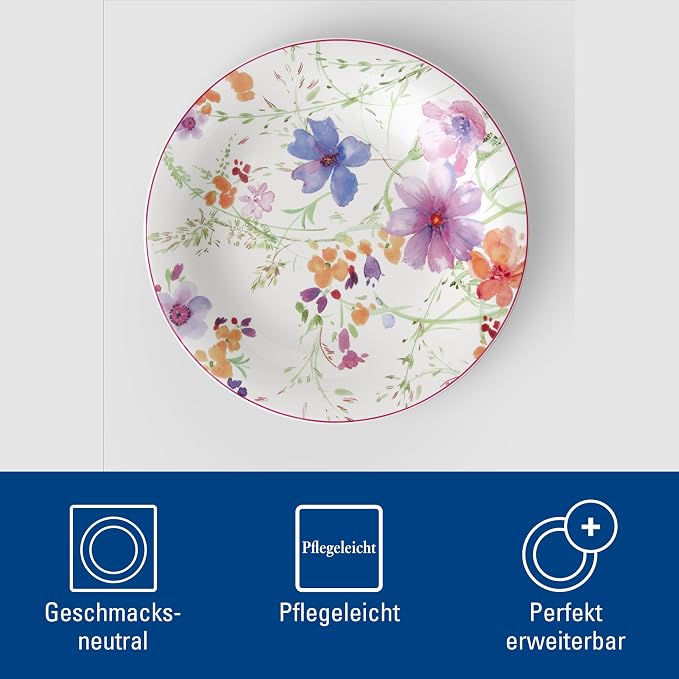 Villeroy & Boch Mariefleur Basic Salad Plate, 8.25 in, Premium Porcelain, White/Multicolored | White multicolor porcelain plate, floral decor, made in Germany, dishwasher and microwave safe, suits breakfast - Image 4