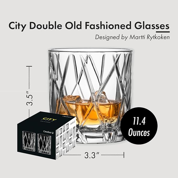 Orrefors City Double Old Fashioned Glass (Set of 4) - 11 Fl. Oz., Asymmetric Design, Glassware for Whiskey, Bourbon, Gin, Serving Cocktails & Margaritas, Dishwasher Safe - Image 7