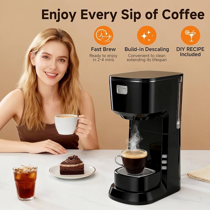 Coffee Maker, Single Serve Brewer for K Pods & Ground-Black | 2 in 1, 6-24oz and 2-4 Mins Rapid Brew, Compact Coffee Machine for Kitchen Office RV Camping - Image 6