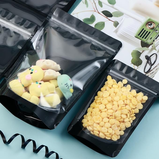 150 Pcs Mylar Bags for Food Storage, 6x9 Mylar Bag with Window Stand Up, Small Holographic Resealable Bags Smell Proof Bag Food Packaging for Small Business Freeze Dried Candy Jewelry Foil Packaging - Image 7