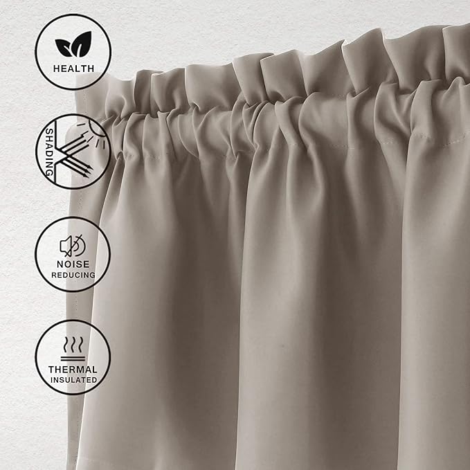 Hiasan Valance Curtains for Kitchen Blackout Thermal Insulated Solid Window Curtain Valance, Taupe, 60 x 18 Inches, 1 Panel - Image 2