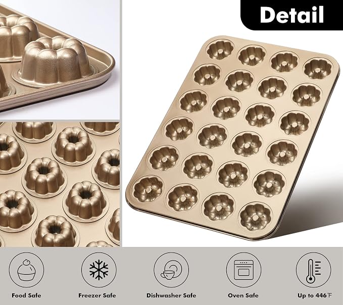Webake 1.8" Mini Fluted Tube Cake Pan, 24-Cup Non-stick Bite Size Petite Fluted Cake Mold Heavy Gauge Carbon Steel Set of 2 - Image 3