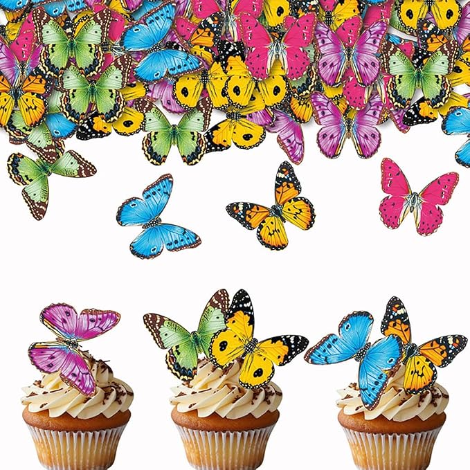 Edible Butterfly Wafer Paper Cake Cupcake Toppers 48pcs Edible Butterfly Decorations for Cakes, Cupcakes, Cookies Pastel Color Wedding, Birthday, Baby Shower Party Supplies (Butterflies A) by KSINWCOI