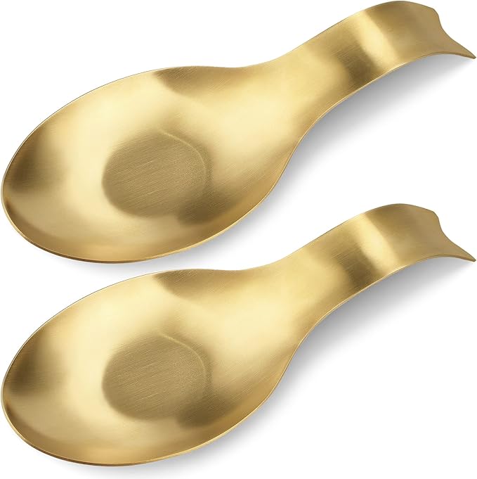 VanlonPro Stainless Steel Spoon Rest, Spatula Ladle Holder, Stainless Steel Utensil Spoon Rest Holder, Brushed Finish, Dishwasher Safe 9.8 x 3.7 Inch (Gold Fish Tail 2PCS) by VanlonPro