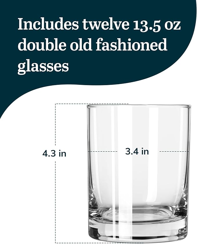 Libbey 918CD Heavy Base Double Old Fashioned Glasses - Elegant Whiskey Glasses Set of 12 - Dishwasher Safe Cocktail Glass for Cocktails, Juice, and More - Image 3