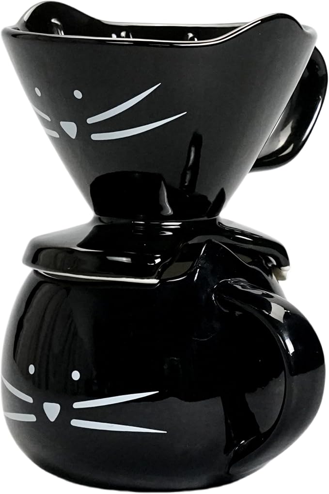 Koolkatkoo Ceramic Black Cat Mug, 12oz | Cute Kitten inside Cup, Cat Mug with Pour Over Coffee Maker, Cat Gifts for Cat Lovers, Women, Coffee Lovers by Koolkatkoo