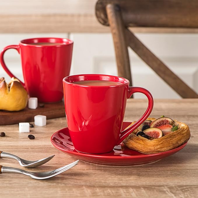 vicrays Coffee Mug Set, 12 Ounce, Ceramic Mug for Men, Women, Unique Glazed Mugs with Handle for Coffee, Tea, Milk, Cocoa, Cereal - Set of 6 Red - Image 2