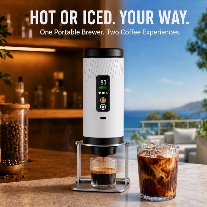 Portable Espresso Machine, 3-in-1 Self-Heating Coffee Maker, 290 PSI, USB-C | Self-heating 3-in-1 portable espresso maker for capsules & ground coffee, 290 PSI hot/cold brew, USB-C charging, Pure White - Image 6