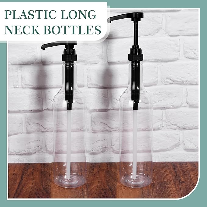 Maxdot 2 Pcs 25 oz Syrup Bottles with Pump Long Neck Bottles Plastic Syrup Pump Dispenser for Coffee Bar Accessories Home Party