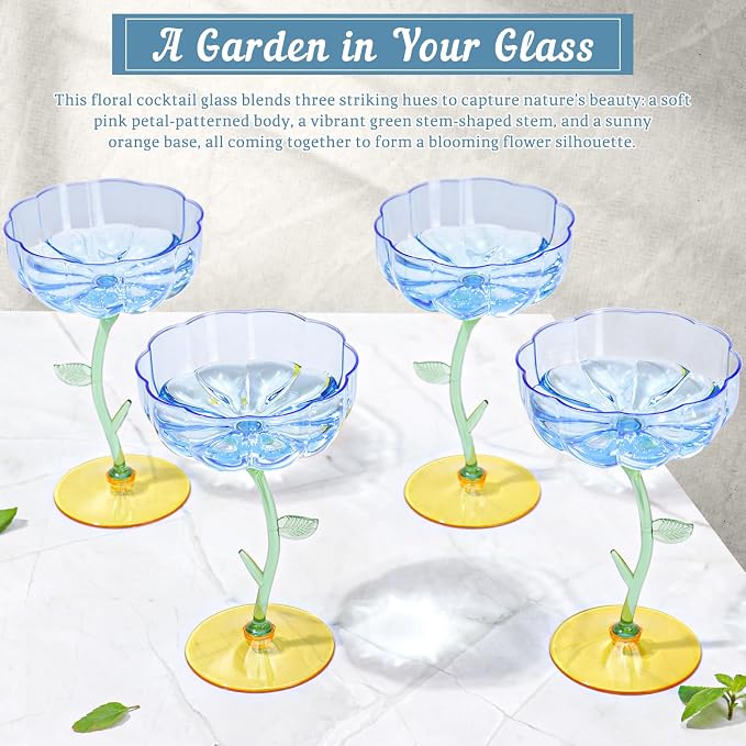 48 Pcs Blue Plastic Ribbed Coupe Glasses Detachable 7oz Flower Cocktail Glasses Modern Wavy Plastic Cocktail Coupes Disposable Martini Glasses Mimosa Glassware champagne goblets (48, Blue) - Image 5