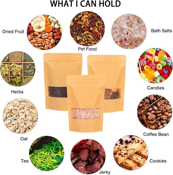 Moretoes 72pcs 5.9x8.6in Resealable Bags for Small Business&Home Packaging | Stand Up Pouches, Ziplock Bags with Window, Home & Small Business Packaging for Granola, Coffee, Snacks, Herbs, Dried Goods - Image 5