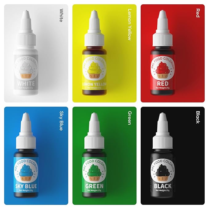 Gel Food Coloring for Cake Decorating - 6 Concentrated Assorted Edible Color Food Grade Vibrant Food Dye Tasteless Food Color for Cake Decorating Baking Easter Egg Icing Fondant Cooking- 25g/Bottle