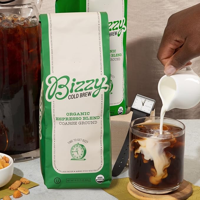 Bizzy Organic Cold Brew Coffee | Espresso Blend | Coarse Ground Coffee | Medium-Dark Roast | Micro Sifted | Specialty Grade | 100% Arabica | 1 LB (Pack of 2)
