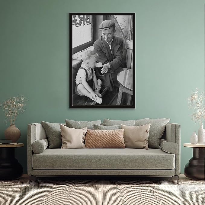 Boy Sipping First Beer, Father And Son at The Bar 1950s, Black And White Retro Pub Poster Canvas Poster Wall Art Decor Print Picture Paintings for Living Room Bedroom Decoration Black Frame 16x24in(40 - Image 5