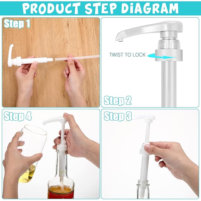 Zopeal 8 Pieces Coffee Syrup Pump Dispenser Fits 750ml/25.4oz Bottles, Skinny Syrup Pump for Coffee Flavoring, Creamers, Caramel, Beverages, Kitchen Cafe Bar Drinking Mixes Food Dispenser(White)