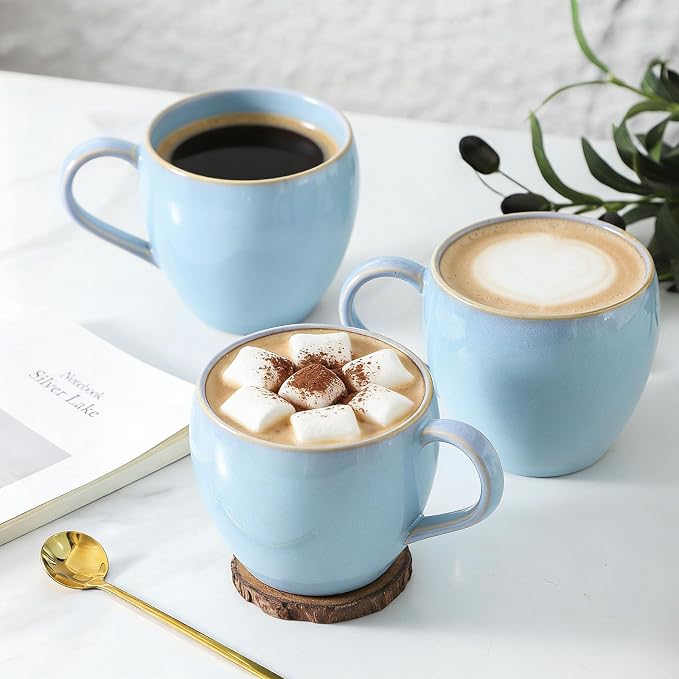 Coffee Mugs Set of 4, Stoneware 16 Oz Coffee Mugs for Cappuccino Latte Cocoa and Tea, Ceramic Coffee Cups with Handle,Sky Bule Mugs for Housewarming Gifts, Microwave and Dishwasher Safe - Image 4