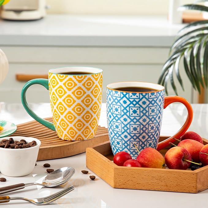 Ceramic Coffee Mugs Set - 16 Oz Large Porcelain Tea Cups with Handle for Men Women Cappuccino Latte Cocoa - Microwave Dishwasher Safe - Christmas Housewarming Gift - Set of 6 - Assorted Colors - Image 6