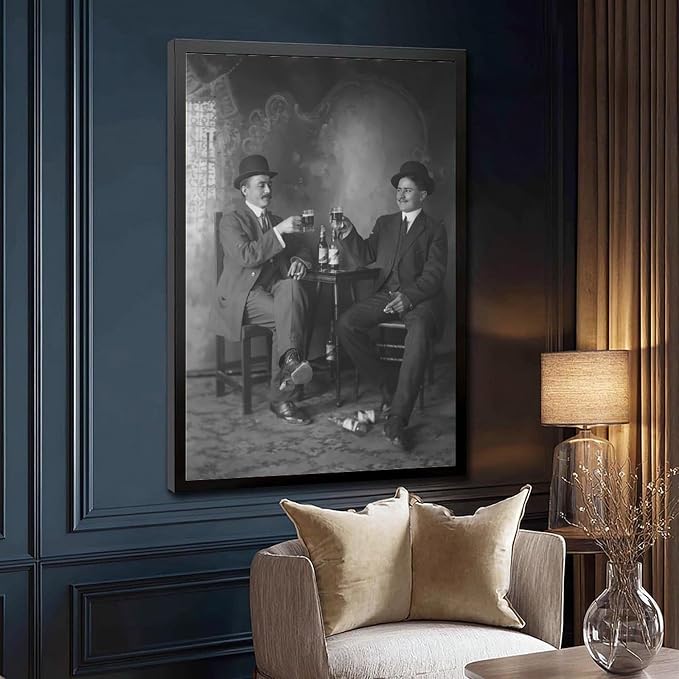 UXCBIA Two Men Drinking Beer, Vintage Black And White, Alcohol Prohibition Poster Canvas Poster Wall Art Decor Print Picture Paintings for Living Room Bedroom Decoration Black Frame 24x36in(60x90cm) - Image 3