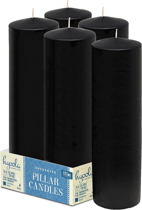 Hyoola Black Pillar Candles 2x9 Inch - 4 Pack Unscented Pillar Candles - European Made - Image 2